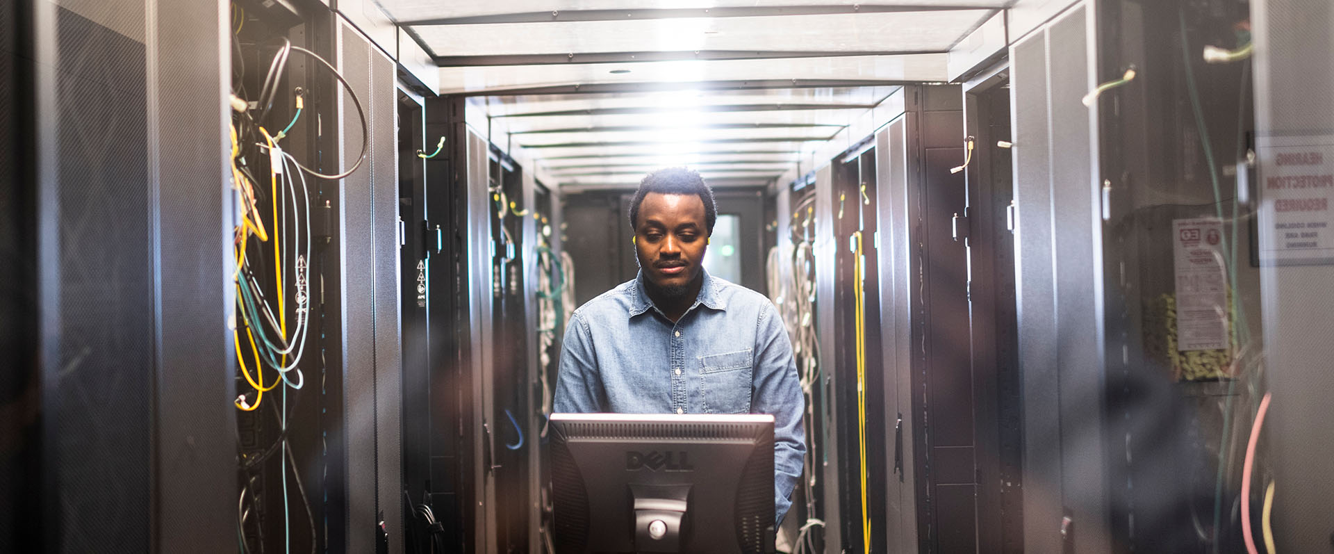 Emile working in the server room